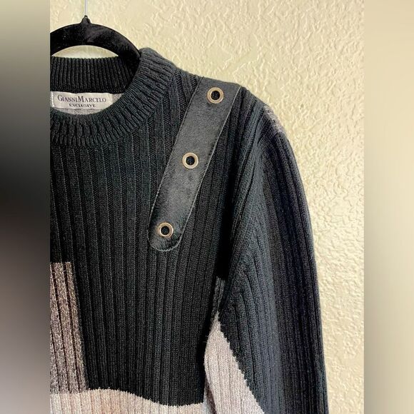Vintage Ganni gray and black color block grunge grandpa wool sweater. Unisex - Picture 3 of 6